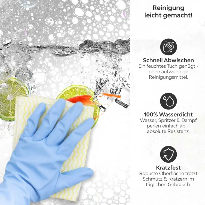 Küchenrückwand Platte Lime Splash Produktdetailbild 3: Reinigung leicht gemacht!