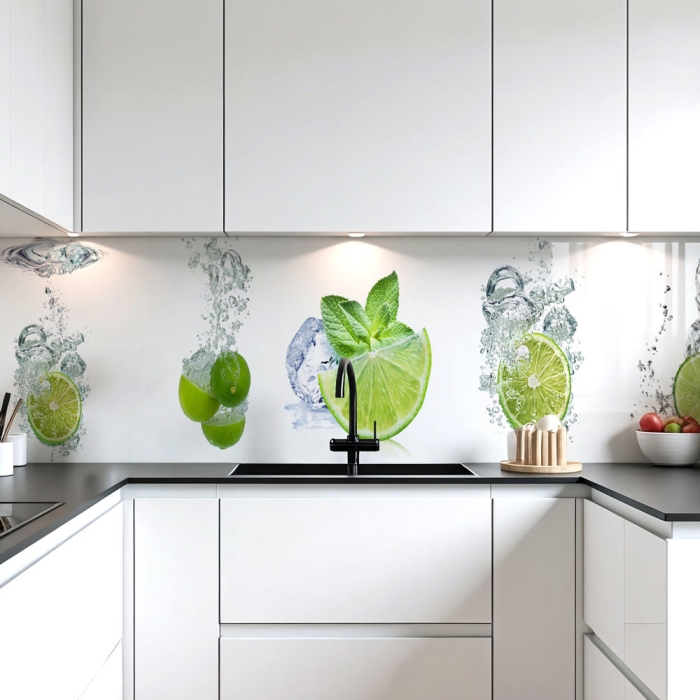 Küchenrückwand Platte | Limetten Wasser Splash