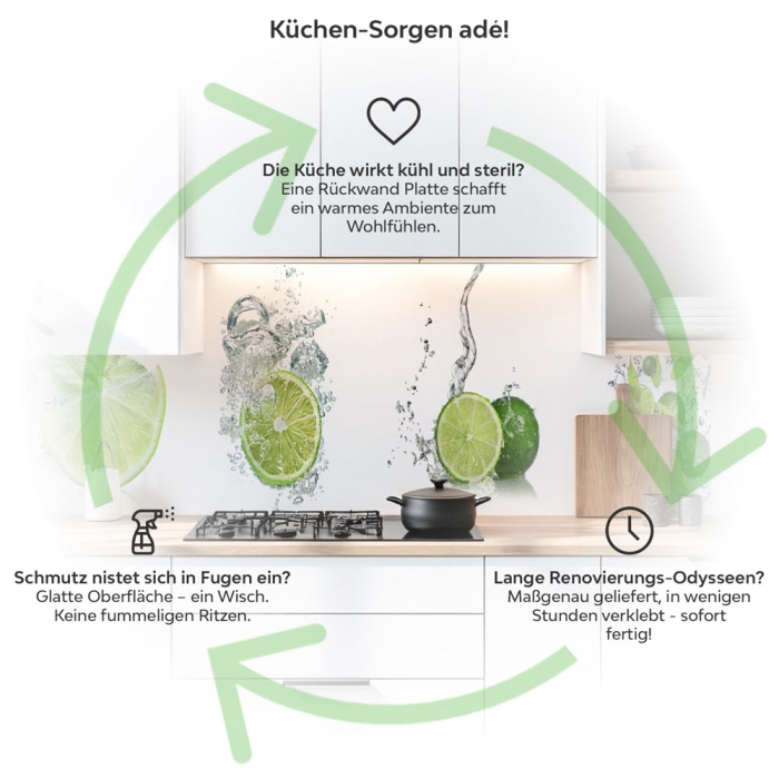 Küchenrückwand Platte Limetten Wasser Splash Produktdetailbild 1: Küchen-Sorgen ade!