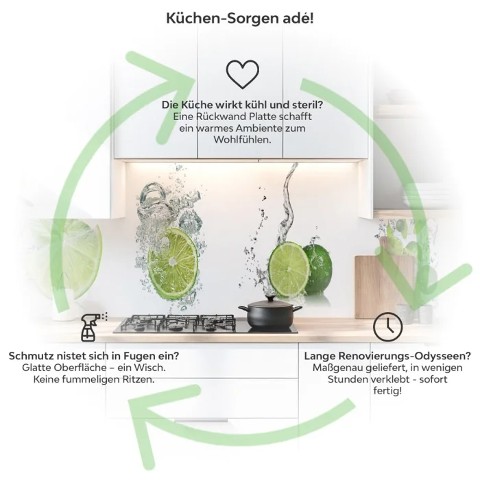Küchenrückwand Platte Limetten Wasser Splash Produktdetailbild 1: Küchen-Sorgen ade!