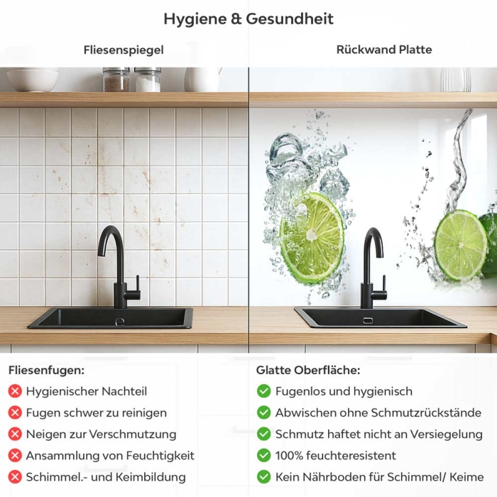Küchenrückwand Platte Limetten Wasser Splash Produktdetailbild 2: Hygiene und Gesundheit!