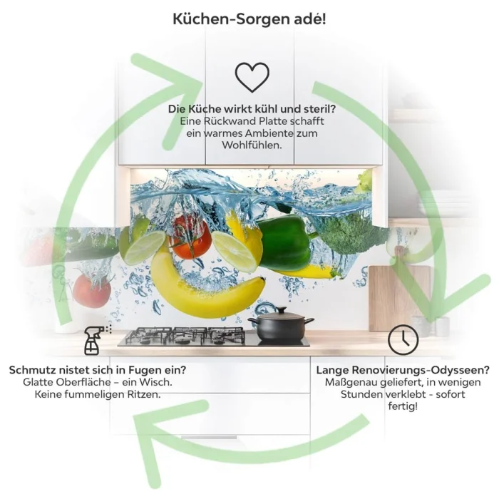 Küchenrückwand Platte Obst Splash Produktdetailbild 1: Küchen-Sorgen ade!