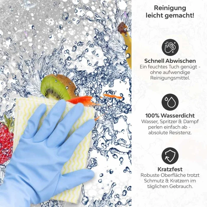 Küchenrückwand Platte Splashy Fruits Produktdetailbild 3: Reinigung leicht gemacht!