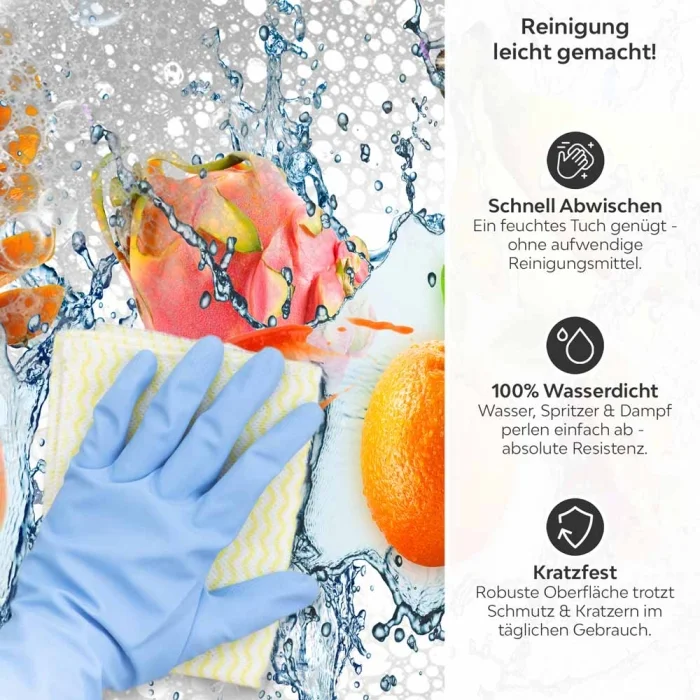Küchenrückwand Platte Juicy Splash Produktdetailbild 3: Reinigung leicht gemacht!