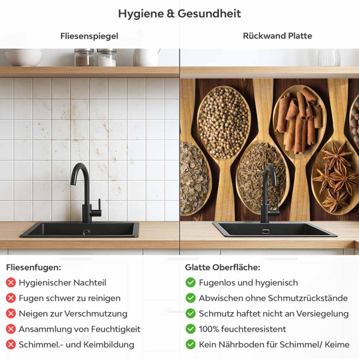 Küchenrückwand Platte Löffel voller Würze Produktdetailbild 2: Hygiene und Gesundheit!