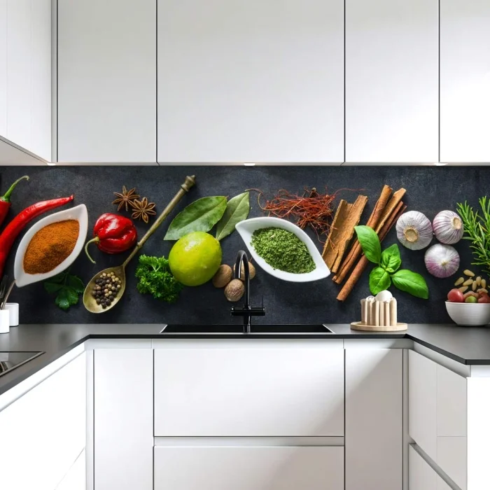 Küchenrückwand Platte Chili & Gewürze auf Tafel Artikelbild 1