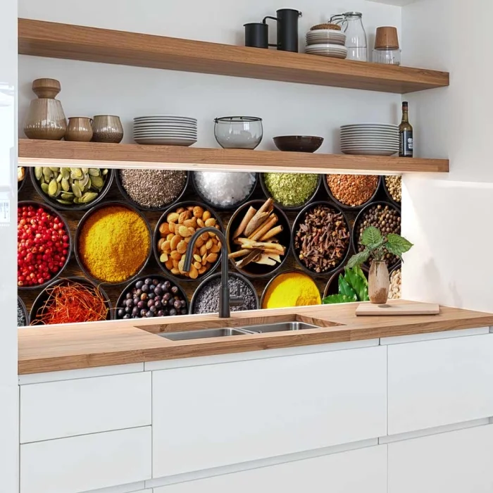 Küchenrückwand Platte Gewürz‑Bowls mit Nüssen & Samen Hauptbild 1