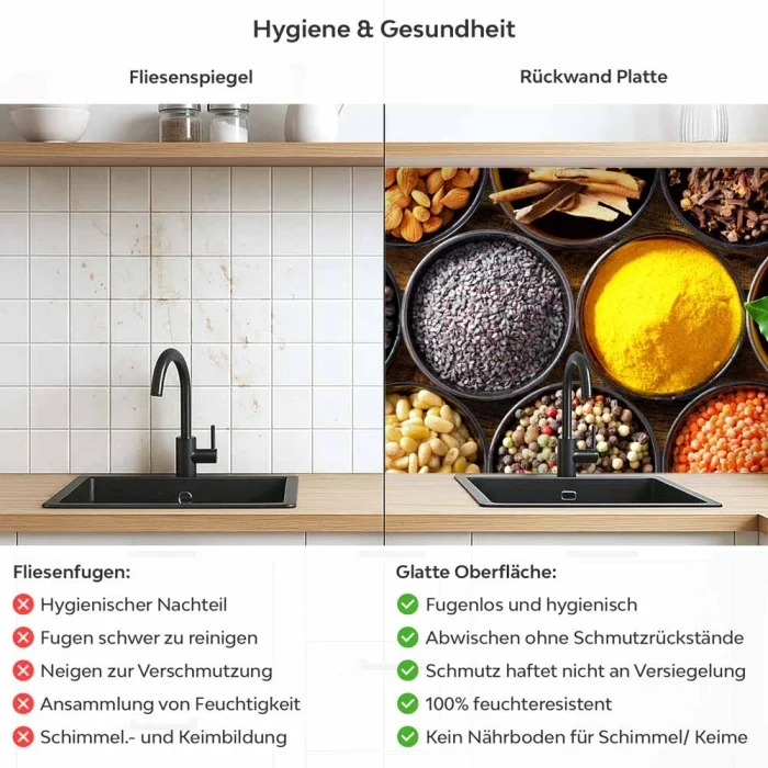 Küchenrückwand Platte Schälchen voller Würze Produktdetailbild 2: Hygiene und Gesundheit!