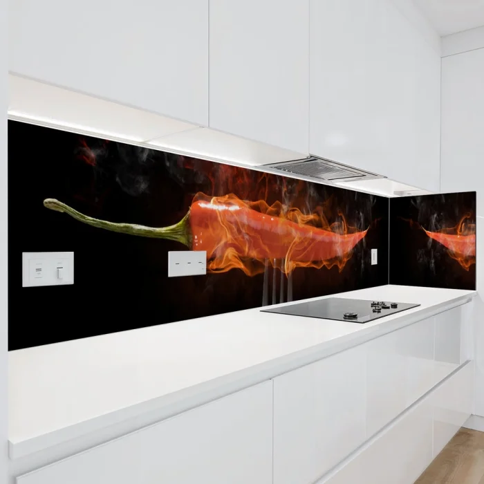 Küchenrückwand Platte Chili­ Peperoni in Flammen Artikelbild 1