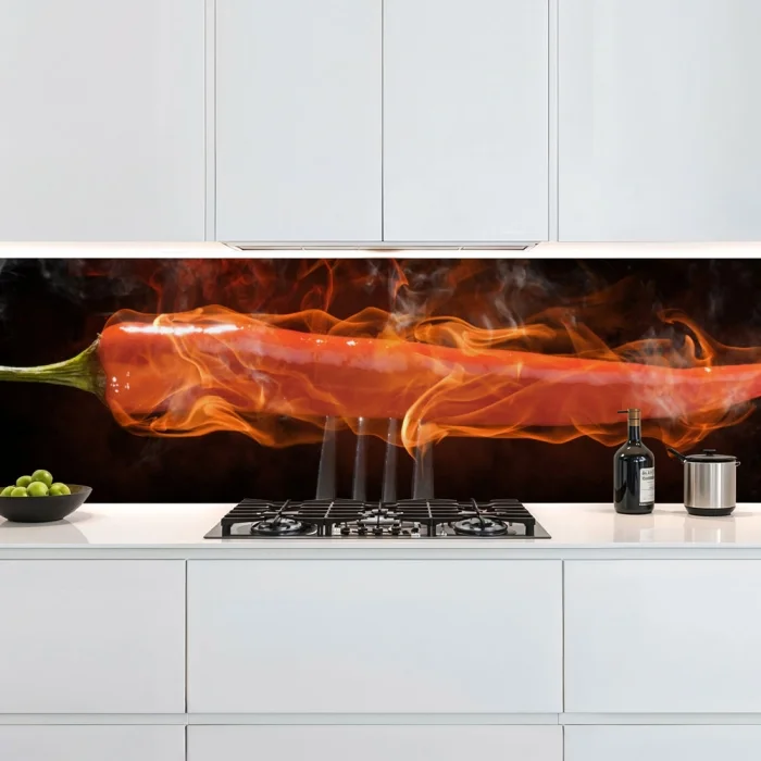 Küchenrückwand Platte Chili­ Peperoni in Flammen Artikelbild 2