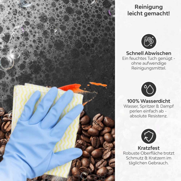Küchenrückwand Platte Aroma Meer aus Kaffeebohnen Produktdetailbild 3: Reinigung leicht gemacht!