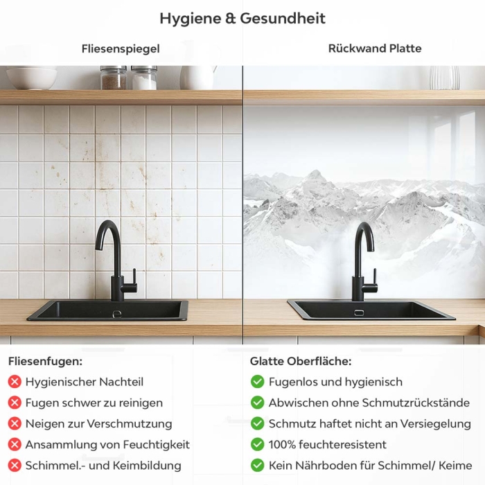 Küchenrückwand Platte Weiße Berge Produktdetailbild 2: Hygiene und Gesundheit!