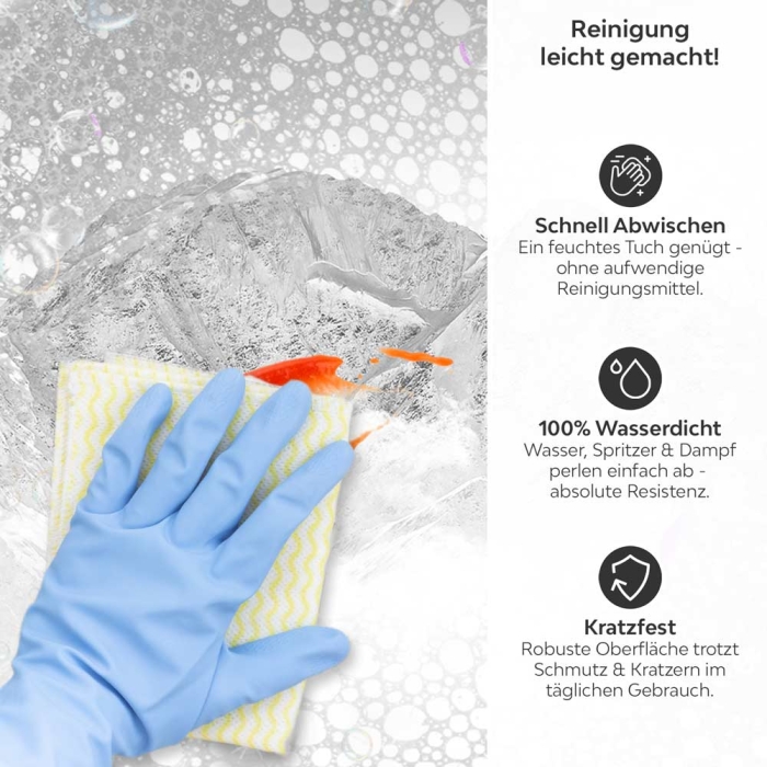 Küchenrückwand Platte Weiße Berge Produktdetailbild 3: Reinigung leicht gemacht!