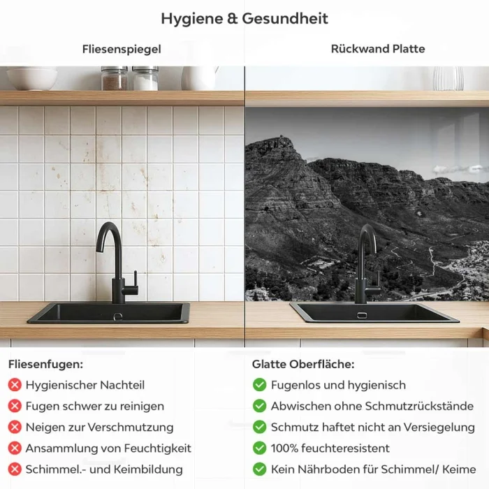 Küchenrückwand Platte Monochrome Berge Produktdetailbild 2: Hygiene und Gesundheit!