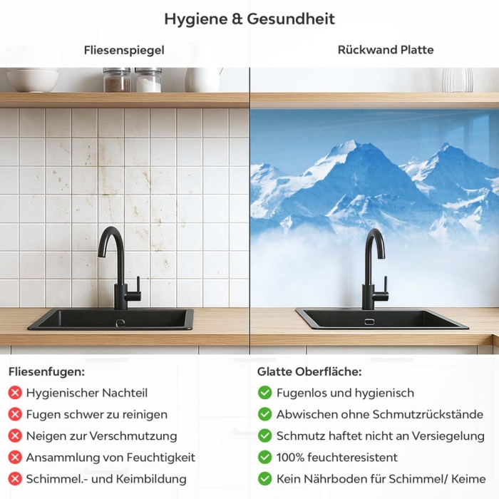 Küchenrückwand Platte Berge im Eisigem Gletscher Produktdetailbild 2: Hygiene und Gesundheit!