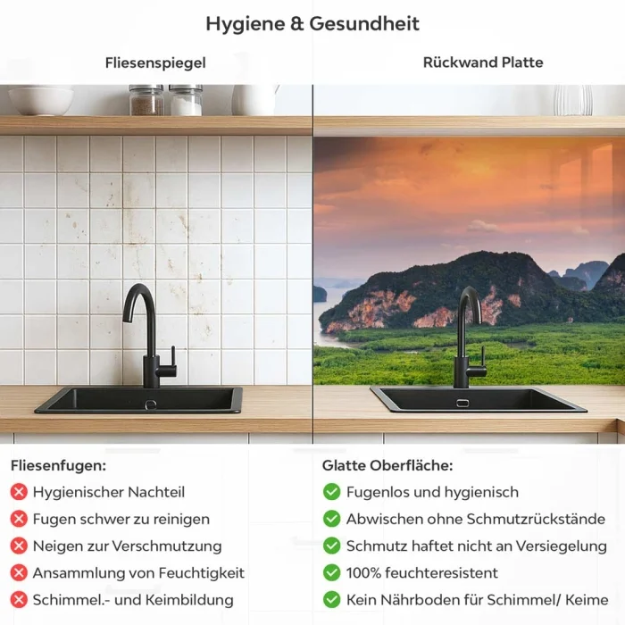 Küchenrückwand Platte Idyllische Landschaft Produktdetailbild 2: Hygiene und Gesundheit!
