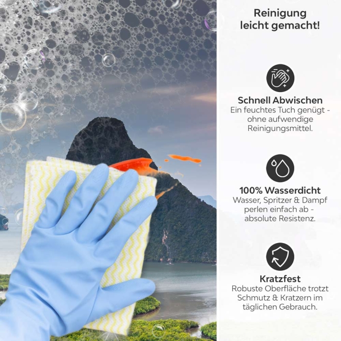 Küchenrückwand Platte Idyllische Landschaft Produktdetailbild 3: Reinigung leicht gemacht!