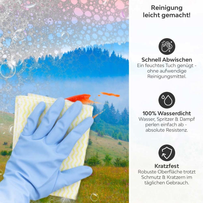 Küchenrückwand Platte Hügellandschaft Produktdetailbild 3: Reinigung leicht gemacht!