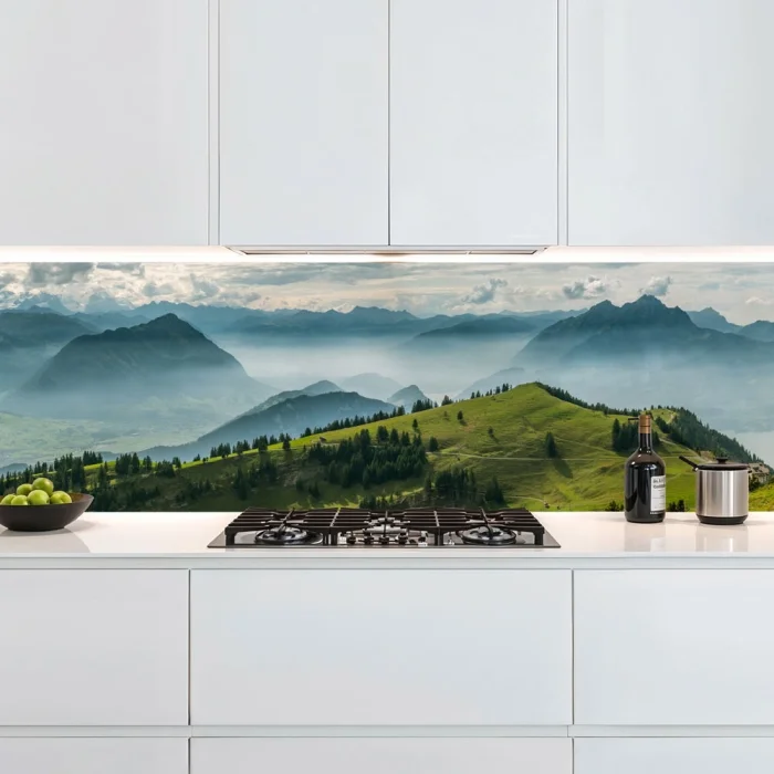 Küchenrückwand Platte Landschaft im Nebel Hauptbild 1