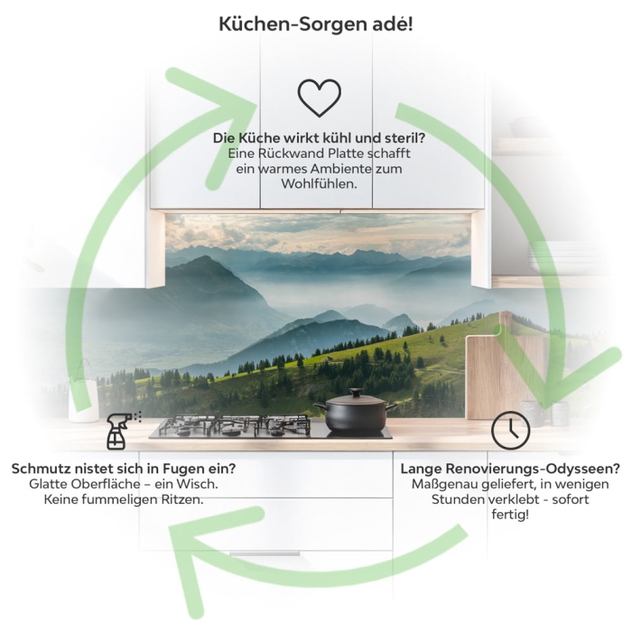 Küchenrückwand Platte Landschaft im Nebel Produktdetailbild 1: Küchen-Sorgen ade!