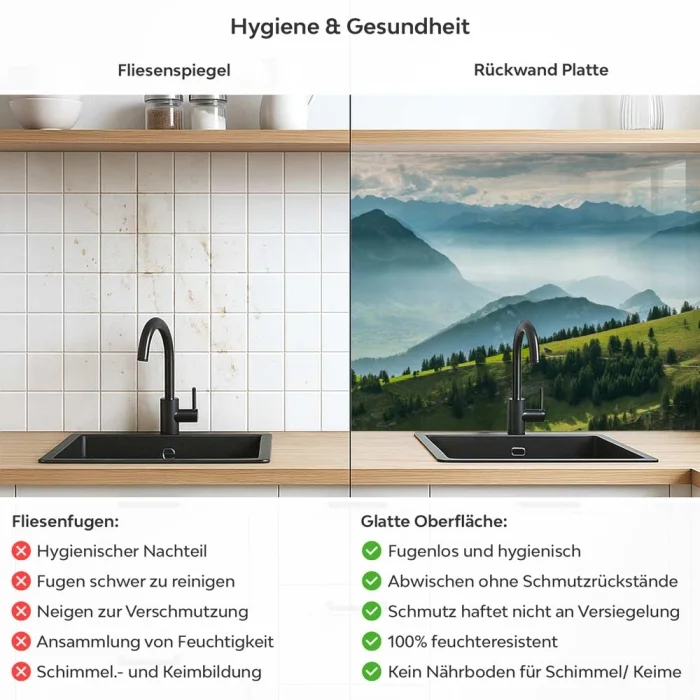 Küchenrückwand Platte Landschaft im Nebel Produktdetailbild 2: Hygiene und Gesundheit!