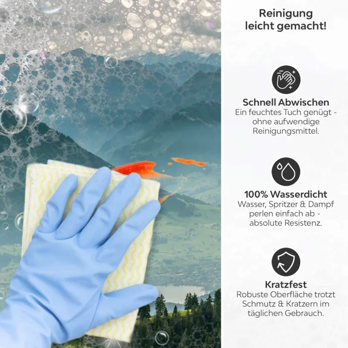 Küchenrückwand Platte Landschaft im Nebel Produktdetailbild 3: Reinigung leicht gemacht!
