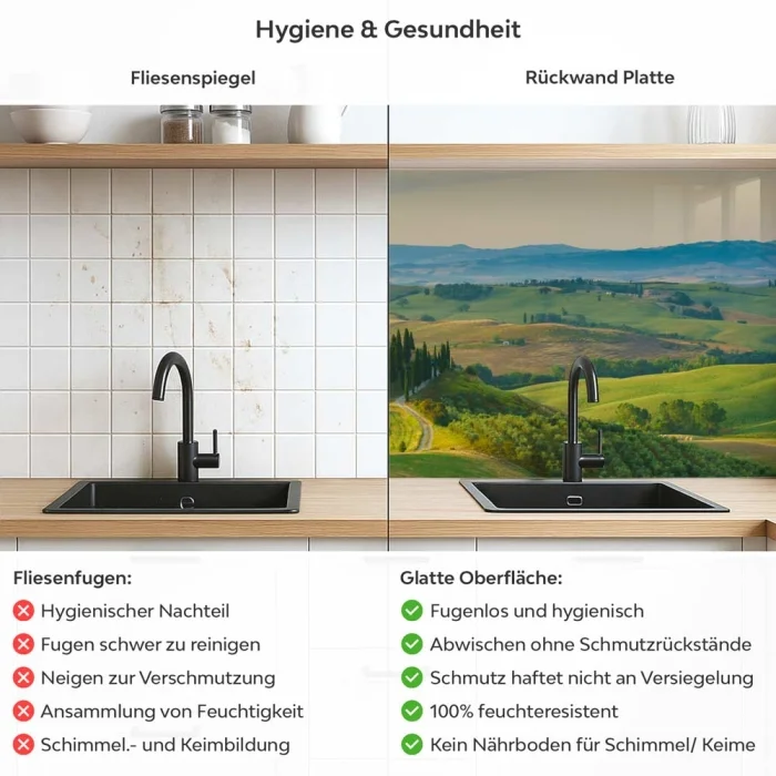 Küchenrückwand Platte Harmonische Hügel Produktdetailbild 2: Hygiene und Gesundheit!