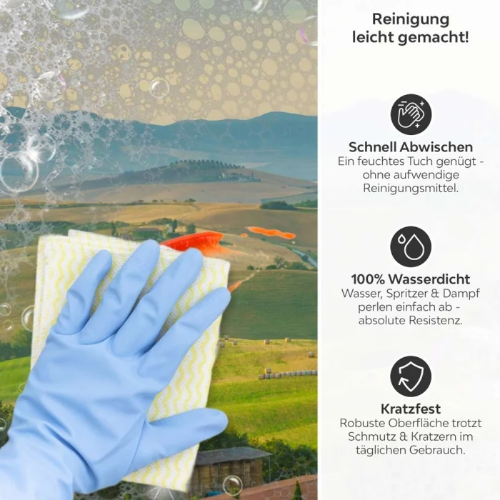 Küchenrückwand Platte Harmonische Hügel Produktdetailbild 3: Reinigung leicht gemacht!