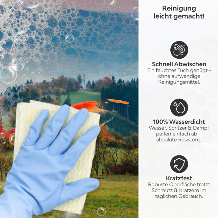 Küchenrückwand Platte Weite Weide Produktdetailbild 3: Reinigung leicht gemacht!