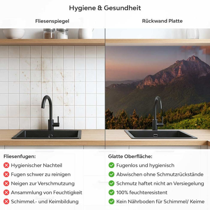 Küchenrückwand Platte Landschaft im Sonnenuntergang Produktdetailbild 2: Hygiene und Gesundheit!