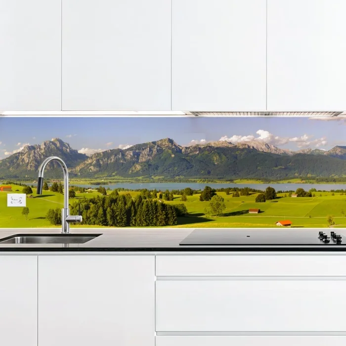 Küchenrückwand Platte Grüne Weide & Bergpanorama Artikelbild 2
