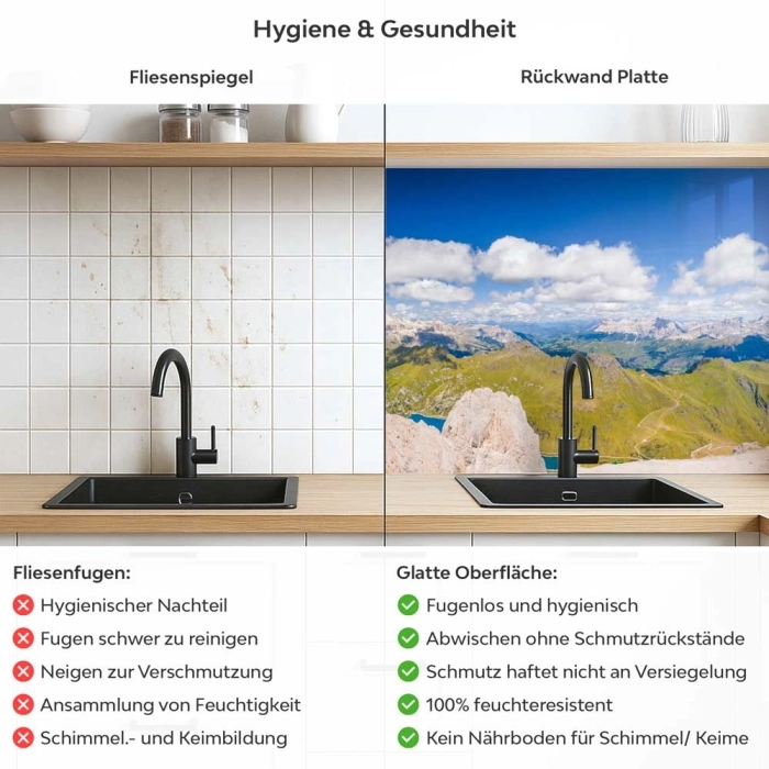 Küchenrückwand Platte Gletscherblick auf Berge Produktdetailbild 2: Hygiene und Gesundheit!