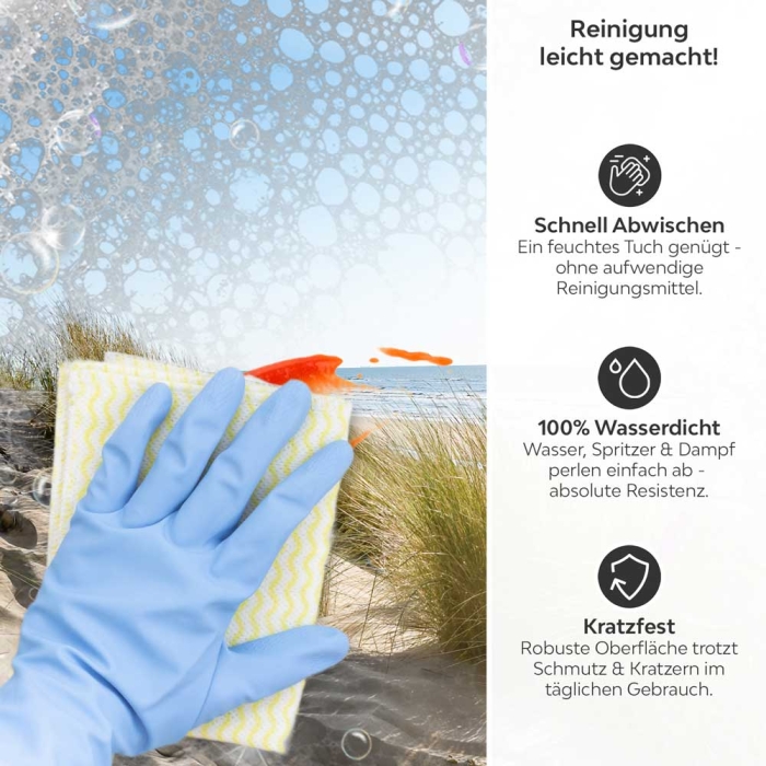 Küchenrückwand Platte Stranddüne Produktdetailbild 3: Reinigung leicht gemacht!