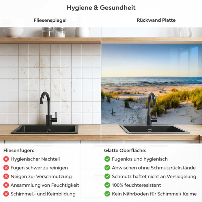 Küchenrückwand Platte Düne am Meer Produktdetailbild 2: Hygiene und Gesundheit!