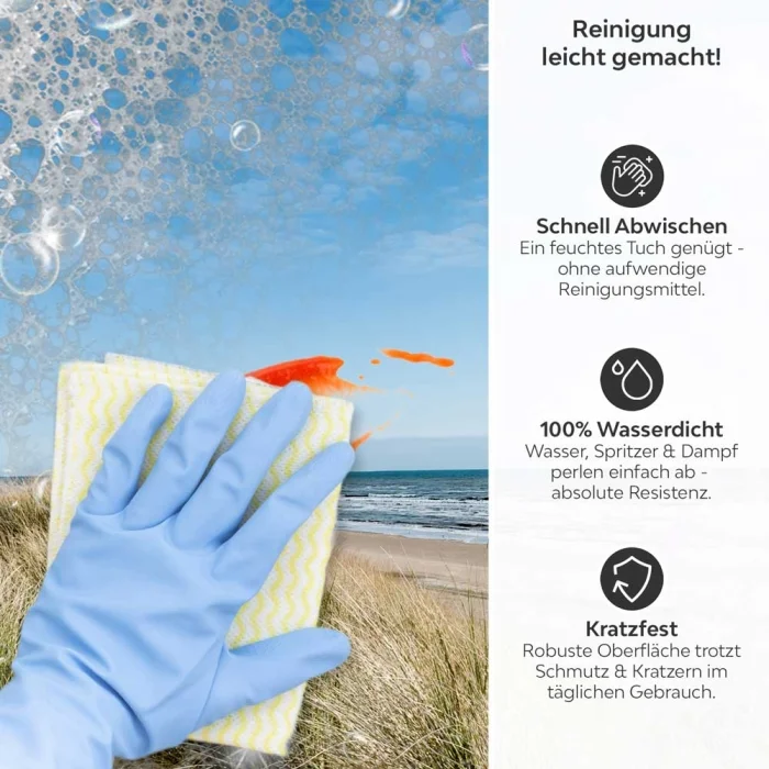Küchenrückwand Platte Dünen am Ostsee Produktdetailbild 3: Reinigung leicht gemacht!