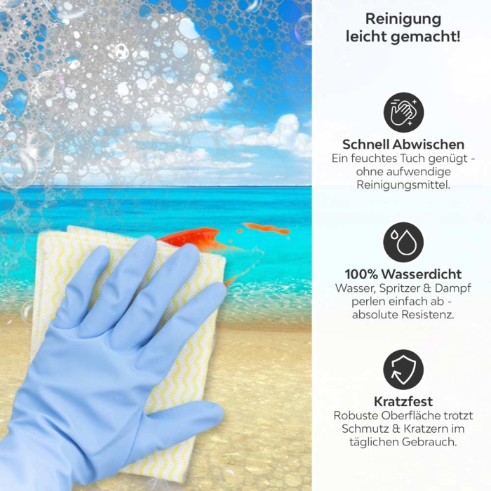 Küchenrückwand Platte Lagune Produktdetailbild 3: Reinigung leicht gemacht!