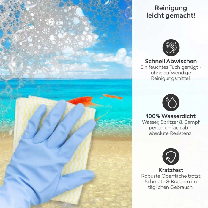 Küchenrückwand Platte Lagune Produktdetailbild 3: Reinigung leicht gemacht!