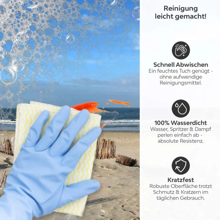 Küchenrückwand Platte Spaziergang am Nordsee Produktdetailbild 3: Reinigung leicht gemacht!
