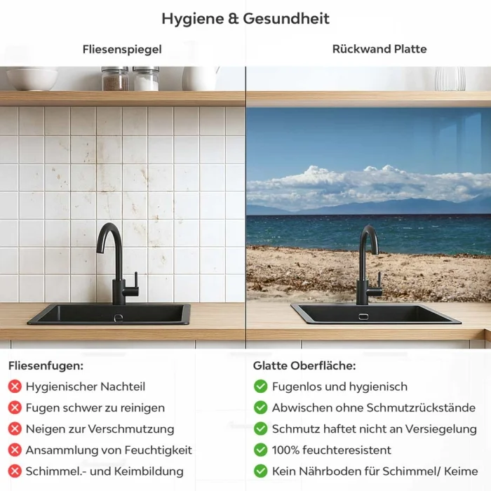 Küchenrückwand Platte Naturnaher Strand Produktdetailbild 2: Hygiene und Gesundheit!