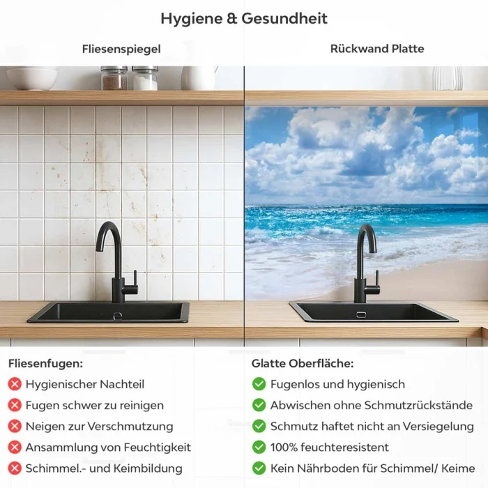 Küchenrückwand Platte Himmlischer Strand Produktdetailbild 2: Hygiene und Gesundheit!