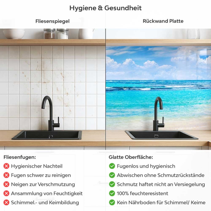 Küchenrückwand Platte Strand & Meer in Himmlischen Farben Produktdetailbild 2: Hygiene und Gesundheit!