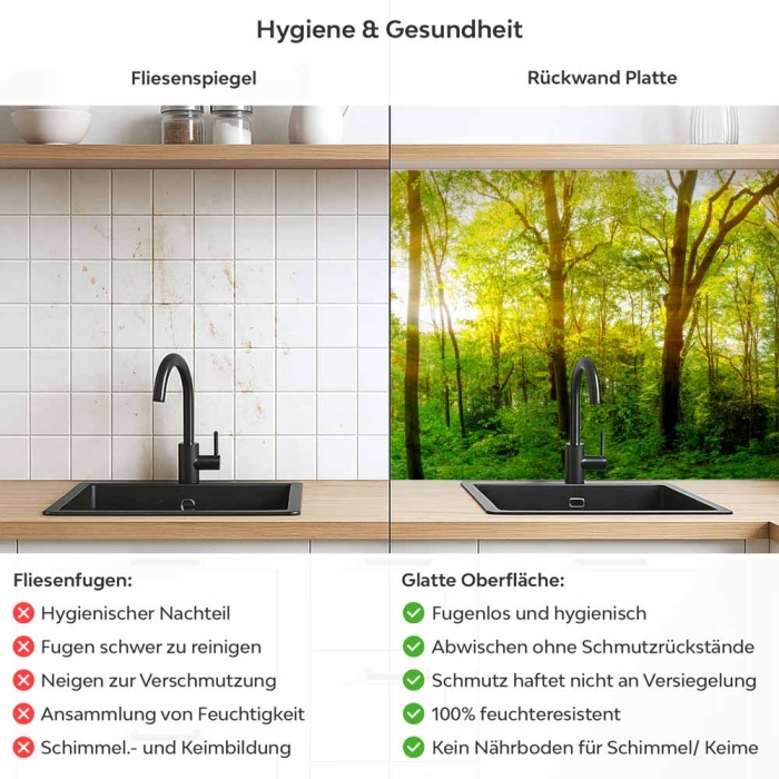 Küchenrückwand Platte Grüner Waldtraum Produktdetailbild 2: Hygiene und Gesundheit!