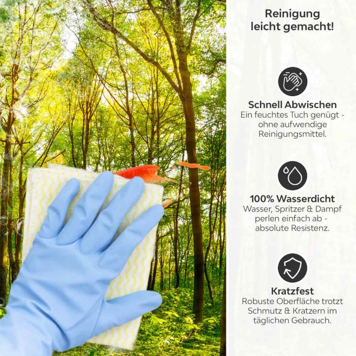 Küchenrückwand Platte Grüner Waldtraum Produktdetailbild 3: Reinigung leicht gemacht!