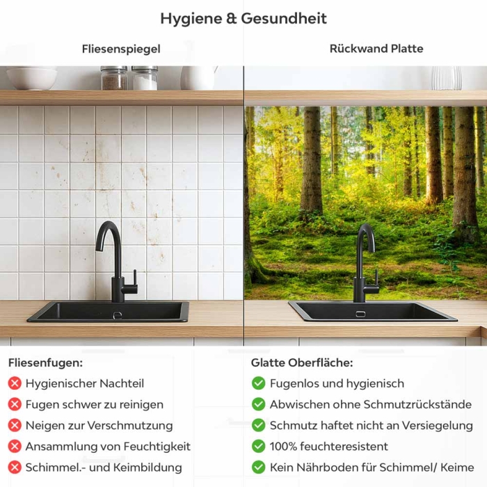 Küchenrückwand Platte Unberührter Wald Produktdetailbild 2: Hygiene und Gesundheit!