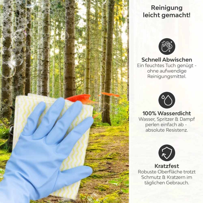 Küchenrückwand Platte Unberührter Wald Produktdetailbild 3: Reinigung leicht gemacht!