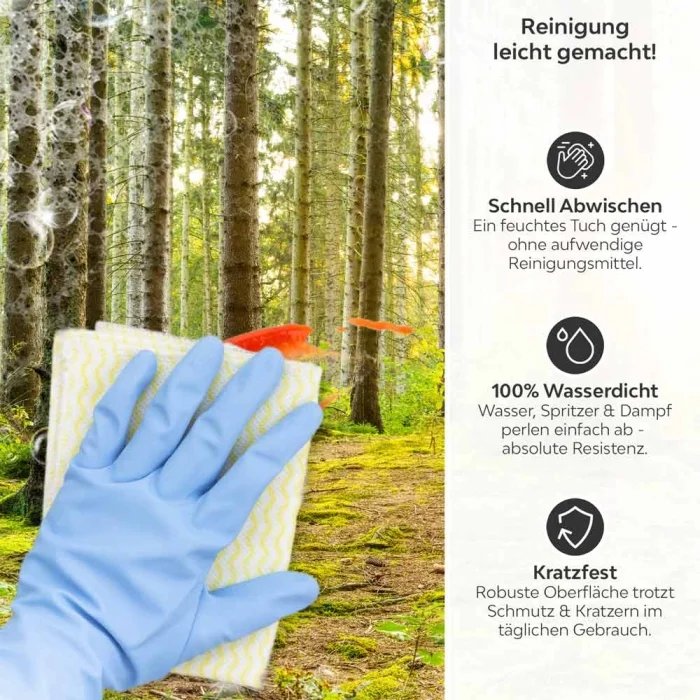 Küchenrückwand Platte Unberührter Wald Produktdetailbild 3: Reinigung leicht gemacht!