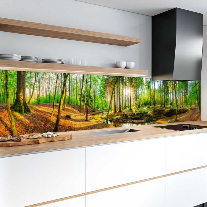 Küchenrückwand Platte | Wald im Lichtspiel