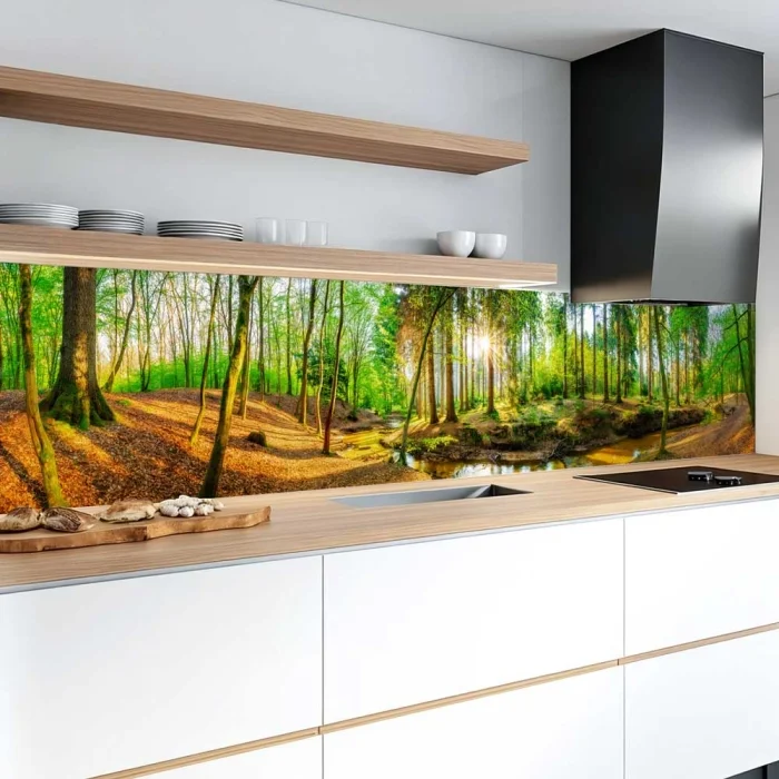 Küchenrückwand Platte Wald im Lichtspiel Hauptbild 1