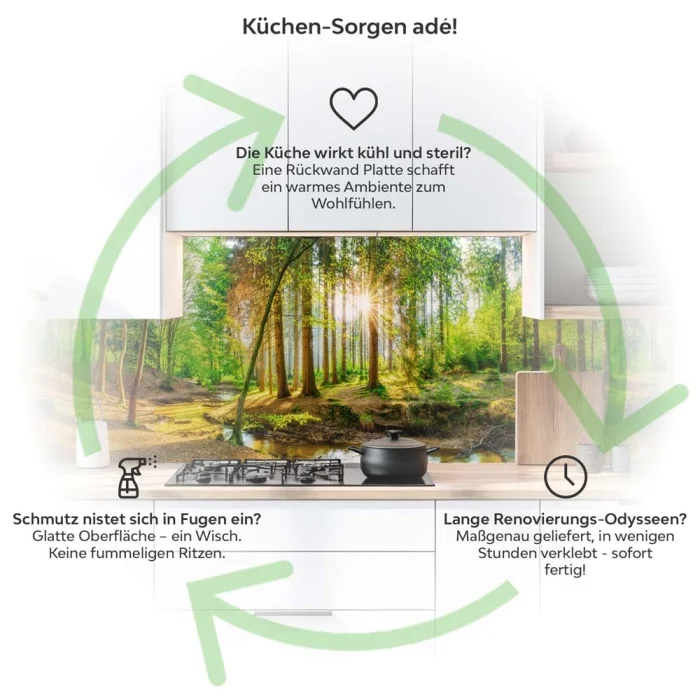 Küchenrückwand Platte Wald im Lichtspiel Produktdetailbild 1: Küchen-Sorgen ade!