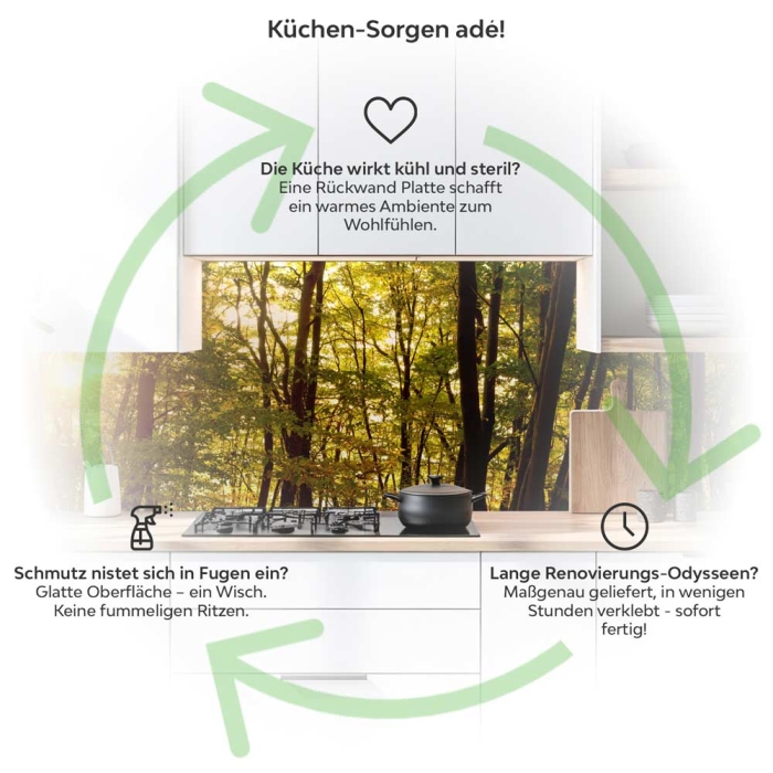 Küchenrückwand Platte Waldallee im Herbst Produktdetailbild 1: Küchen-Sorgen ade!